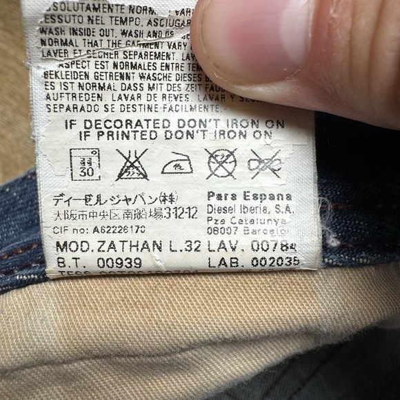 Diesel Jeans Men 36x32 Blue Zathan Bootcut Denim Italy Made Dirty Wash Hemmed 25 - Picture 7 of 12